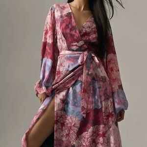 NWT Anthropologie Hutch Floral Wrap Dress in Pink and Blue Size 1 XL